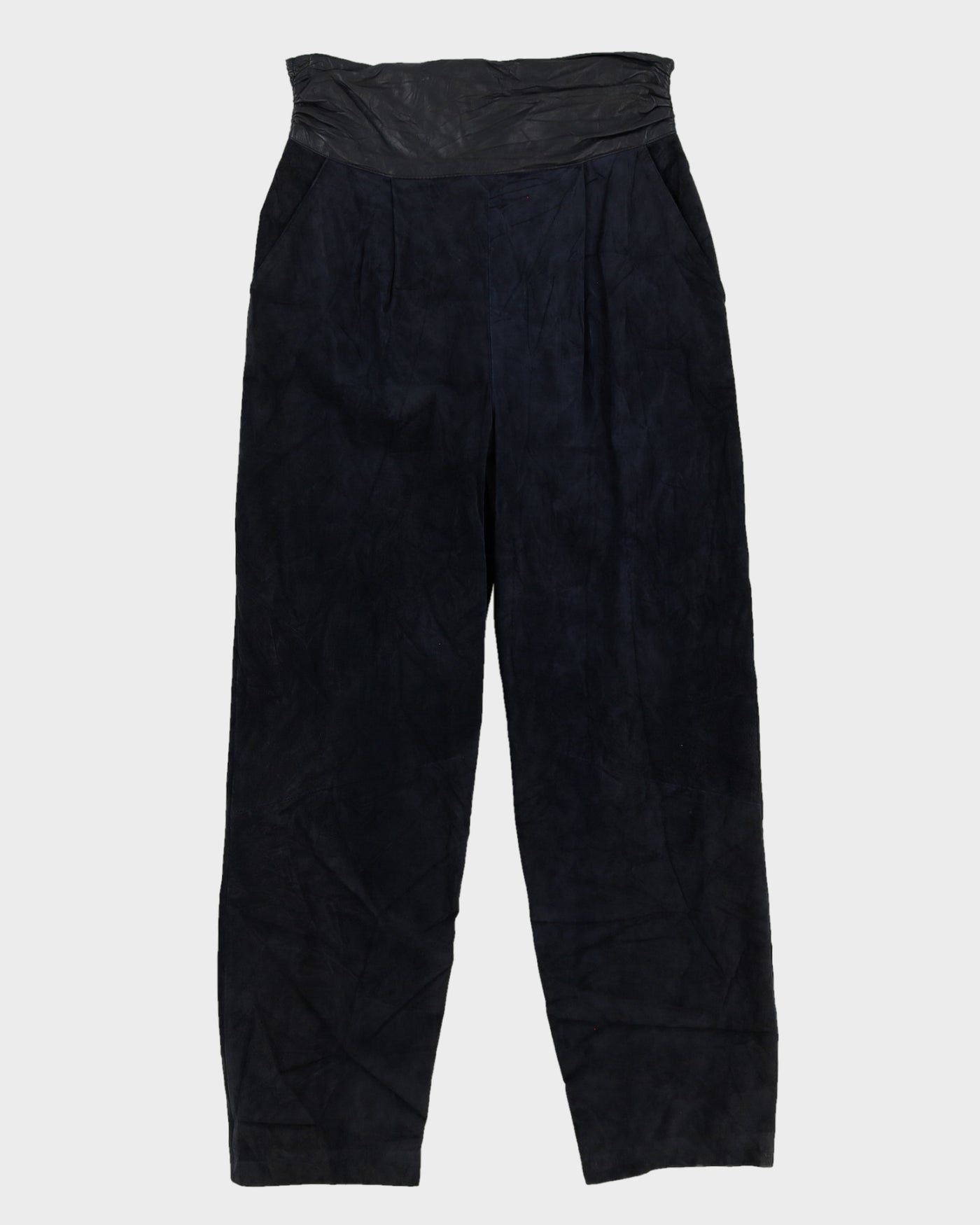 Navy Blue Suede High Wasted Trousers - W29 L29