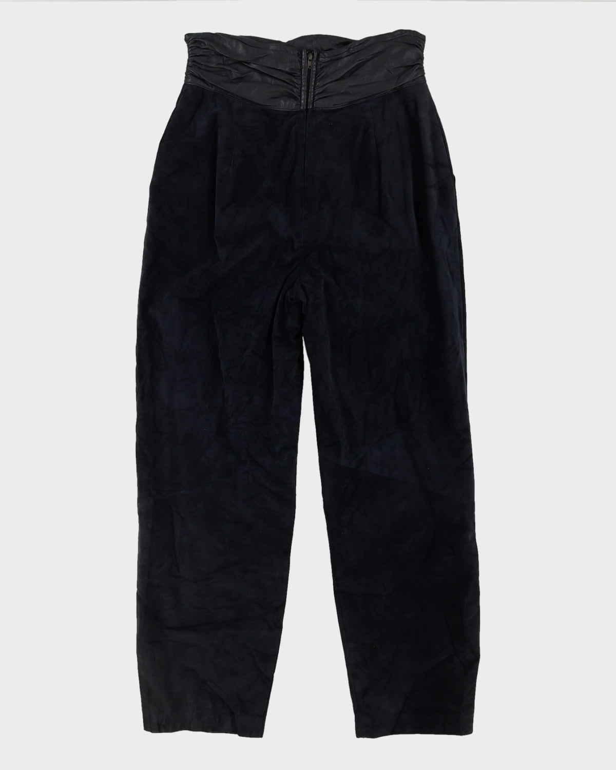 Navy Blue Suede High Wasted Trousers - W29 L29