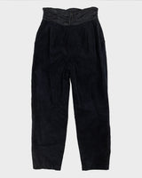 Navy Blue Suede High Wasted Trousers - W29 L29