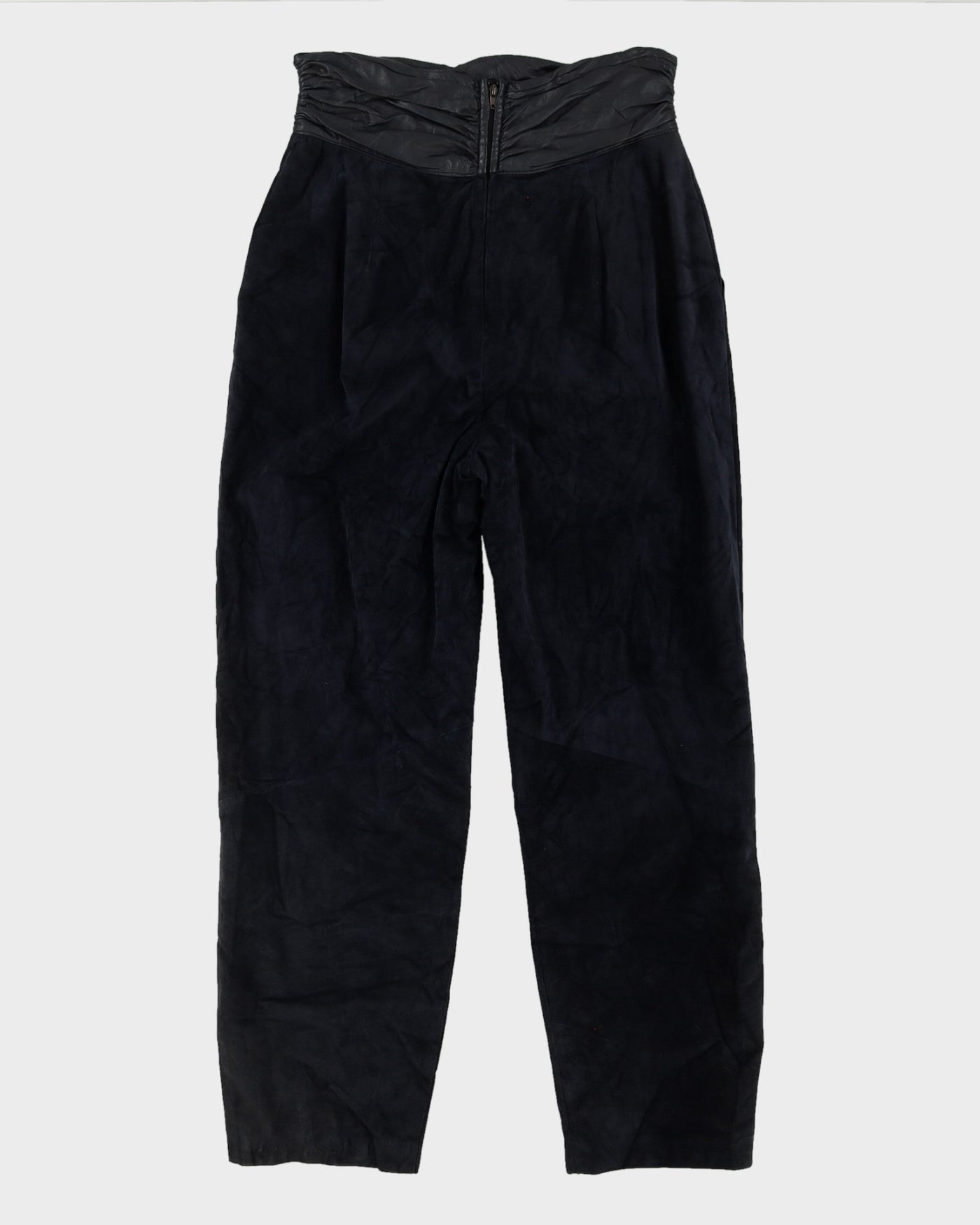 Navy Blue Suede High Wasted Trousers - W29 L29