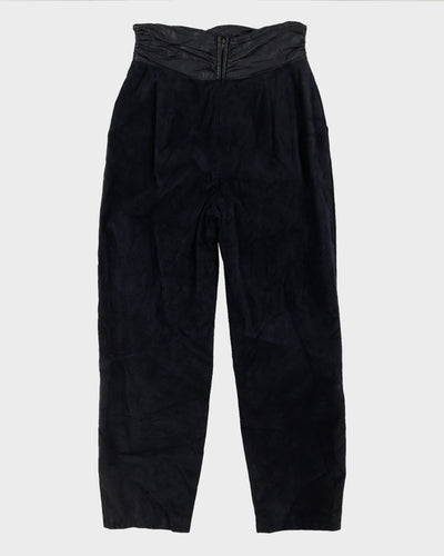 Navy Blue Suede High Wasted Trousers - W29 L29