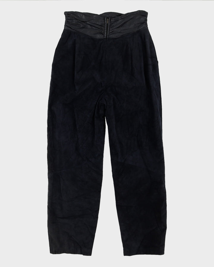 Navy Blue Suede High Wasted Trousers - W29 L29