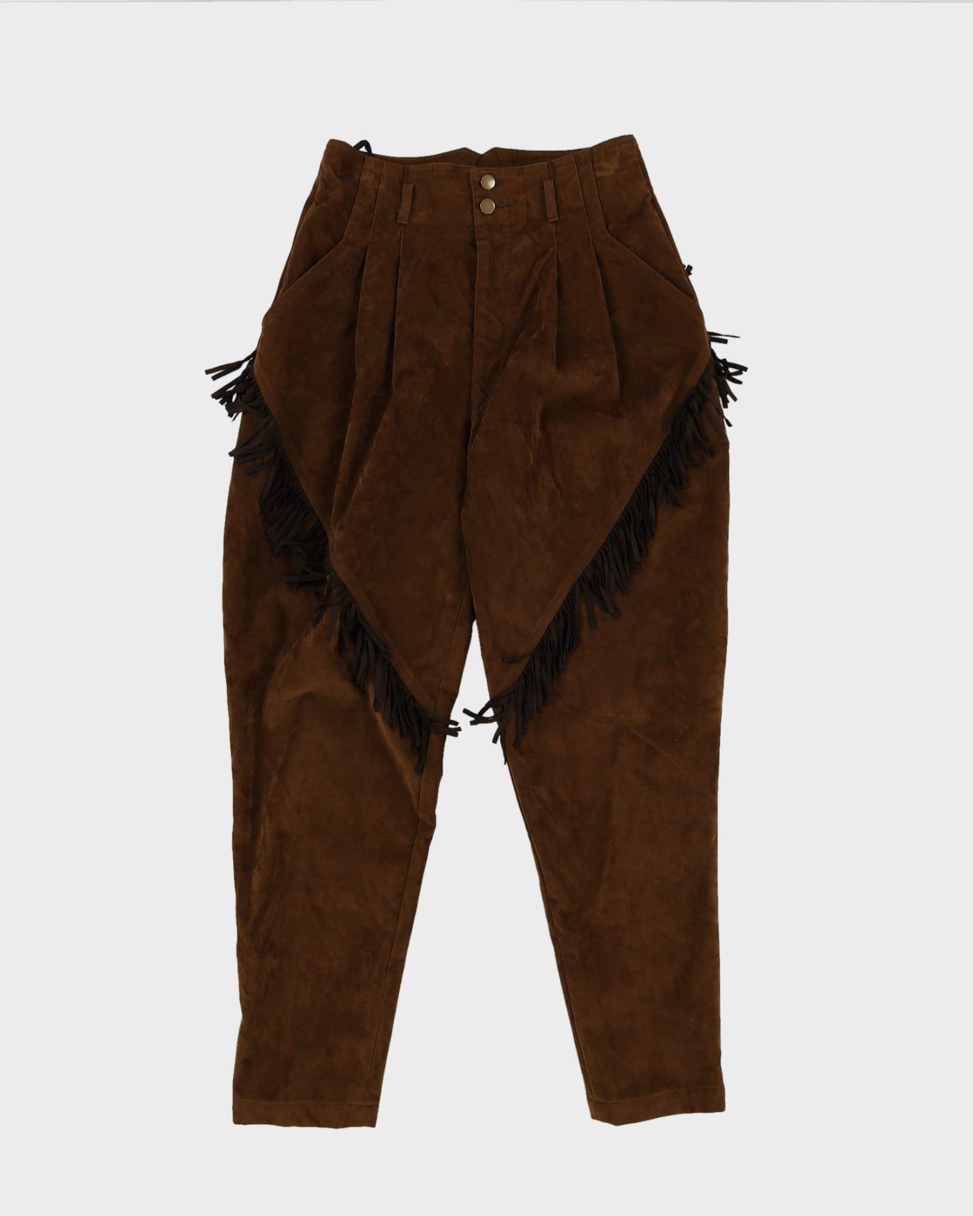 Brown Faux Suede Fringed Trousers - W26 L27