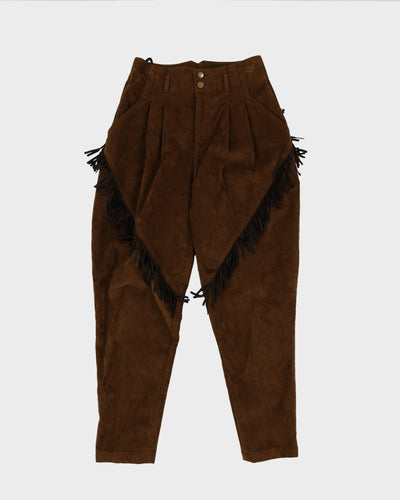 Brown Faux Suede Fringed Trousers - W26 L27