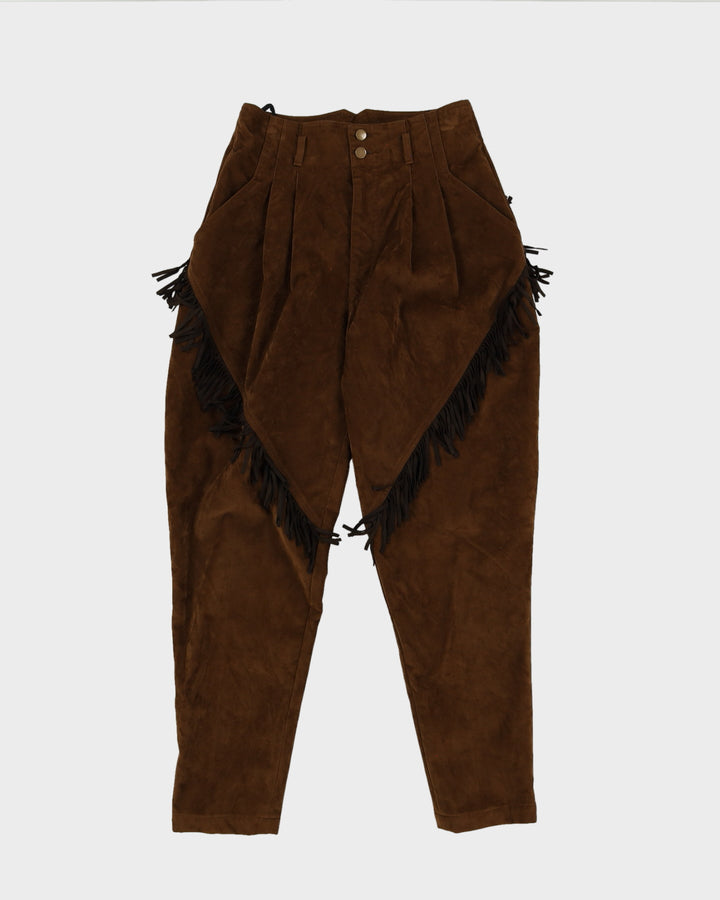 Brown Faux Suede Fringed Trousers - W26 L27