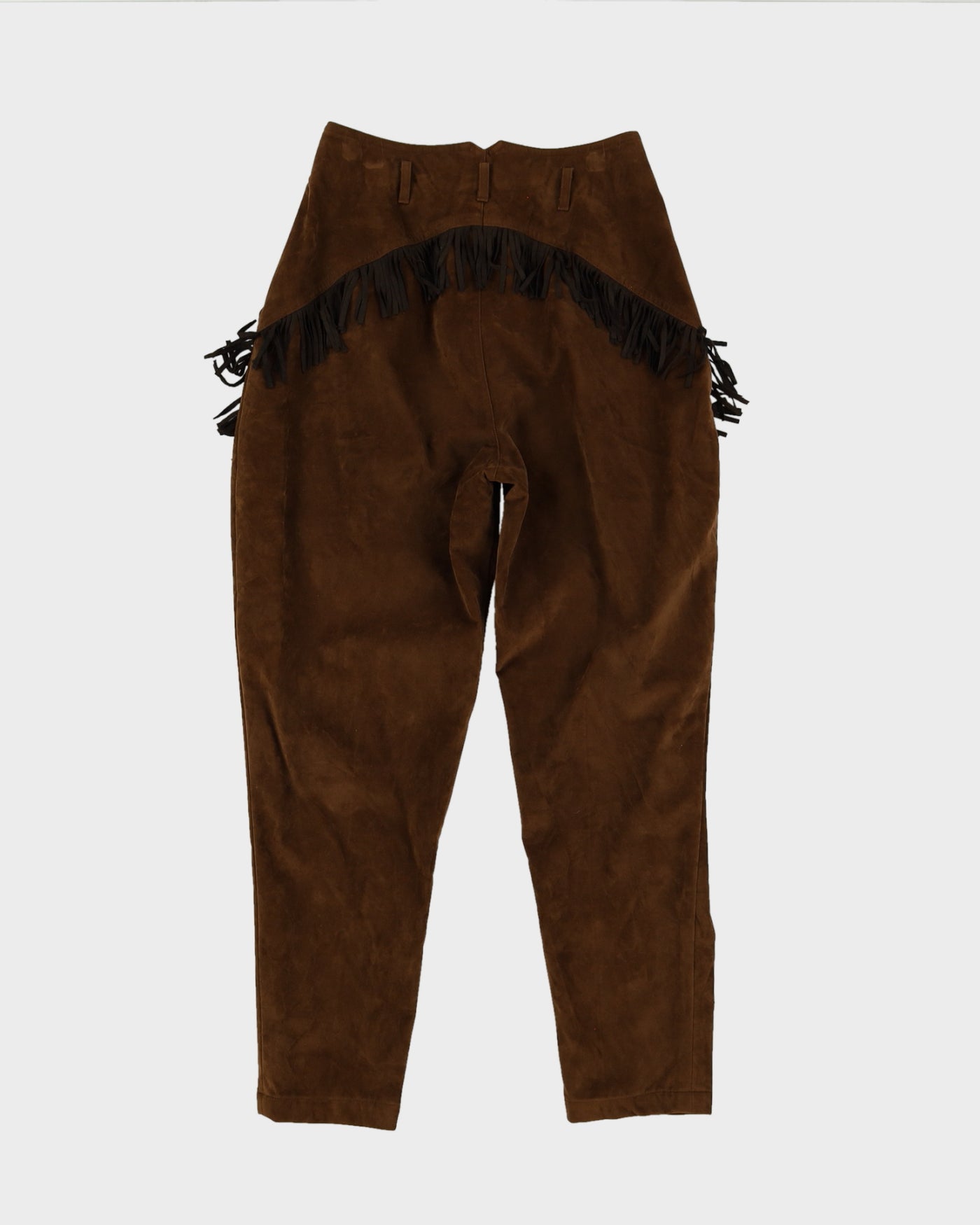 Brown Faux Suede Fringed Trousers - W26 L27