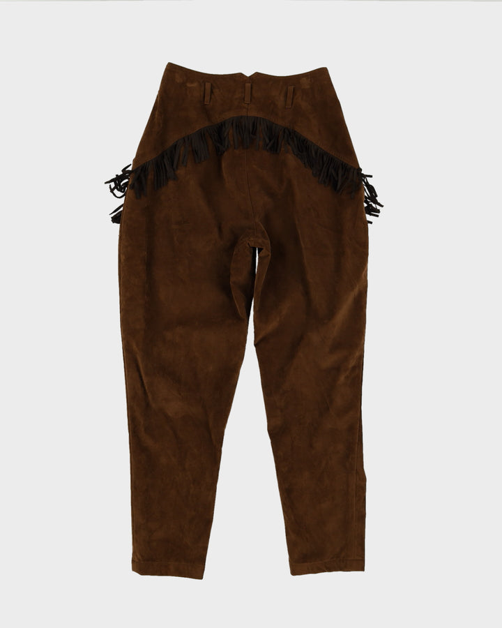Brown Faux Suede Fringed Trousers - W26 L27