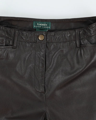 Vintage 90s Lauren By Ralph Lauren Brown Leather Trousers - W30 L31