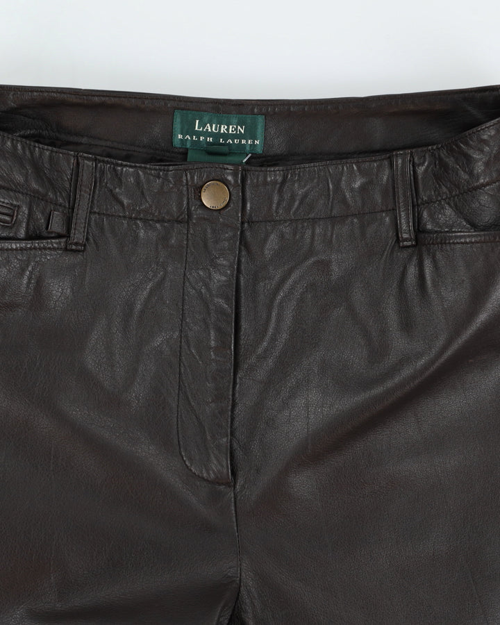 Vintage 90s Lauren By Ralph Lauren Brown Leather Trousers - W30 L31
