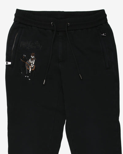 cowboy embroidery black cuffed hem sweatpants trousers - s w28