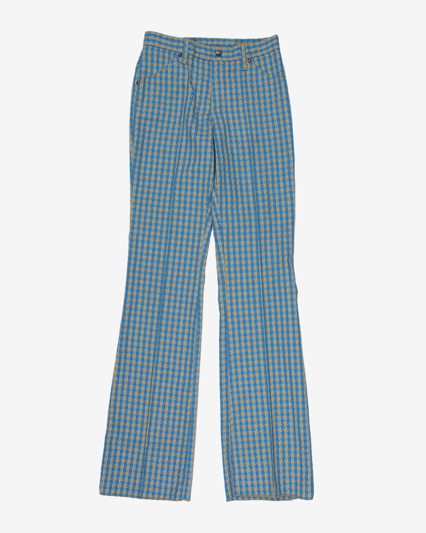 H Bar C Vintage 70s Blue Patterned High Waist Straight Trousers - W26 L35