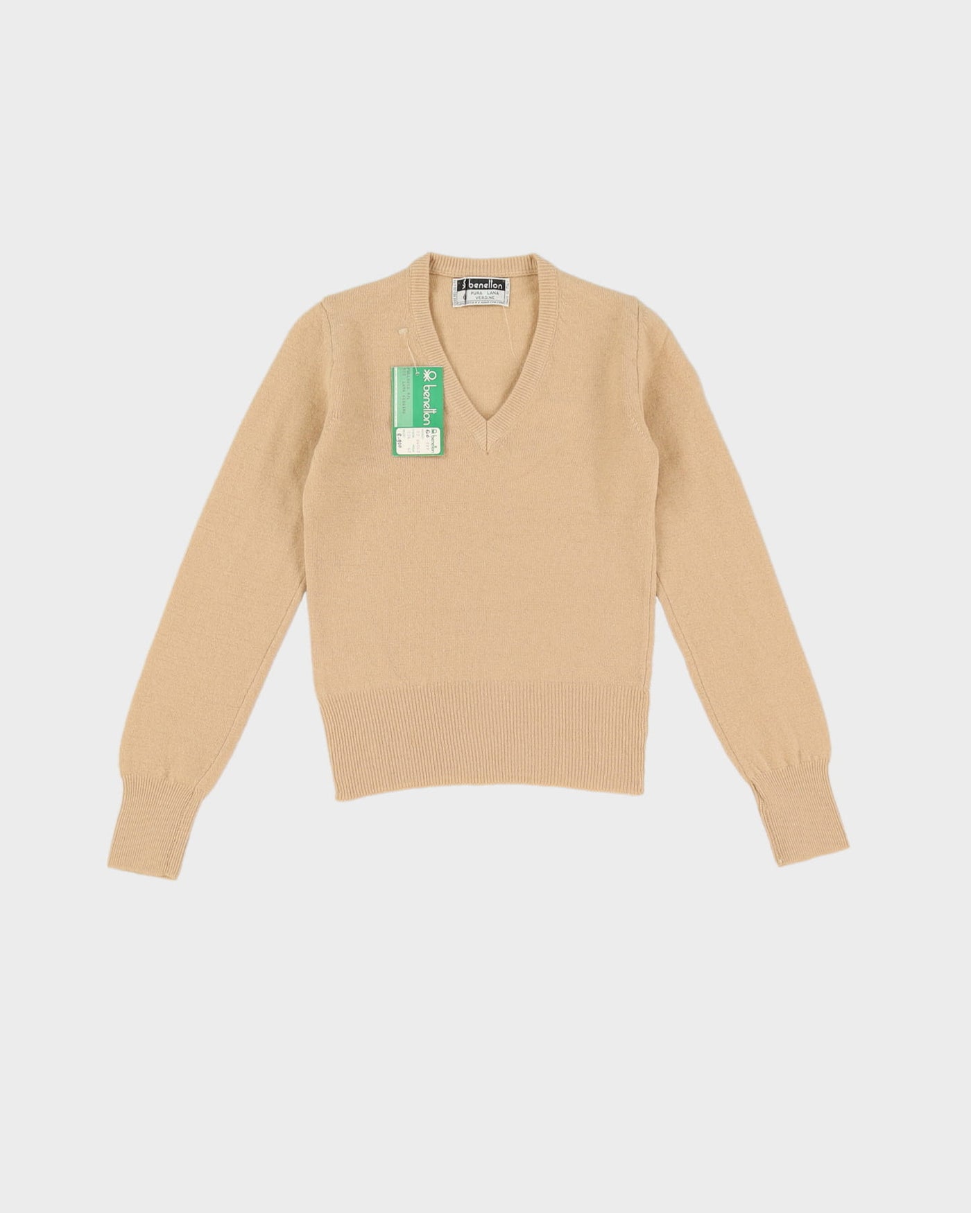 Vintage 70s Deadstock With Tags Benetton Beige Pullover Knit - Youth M