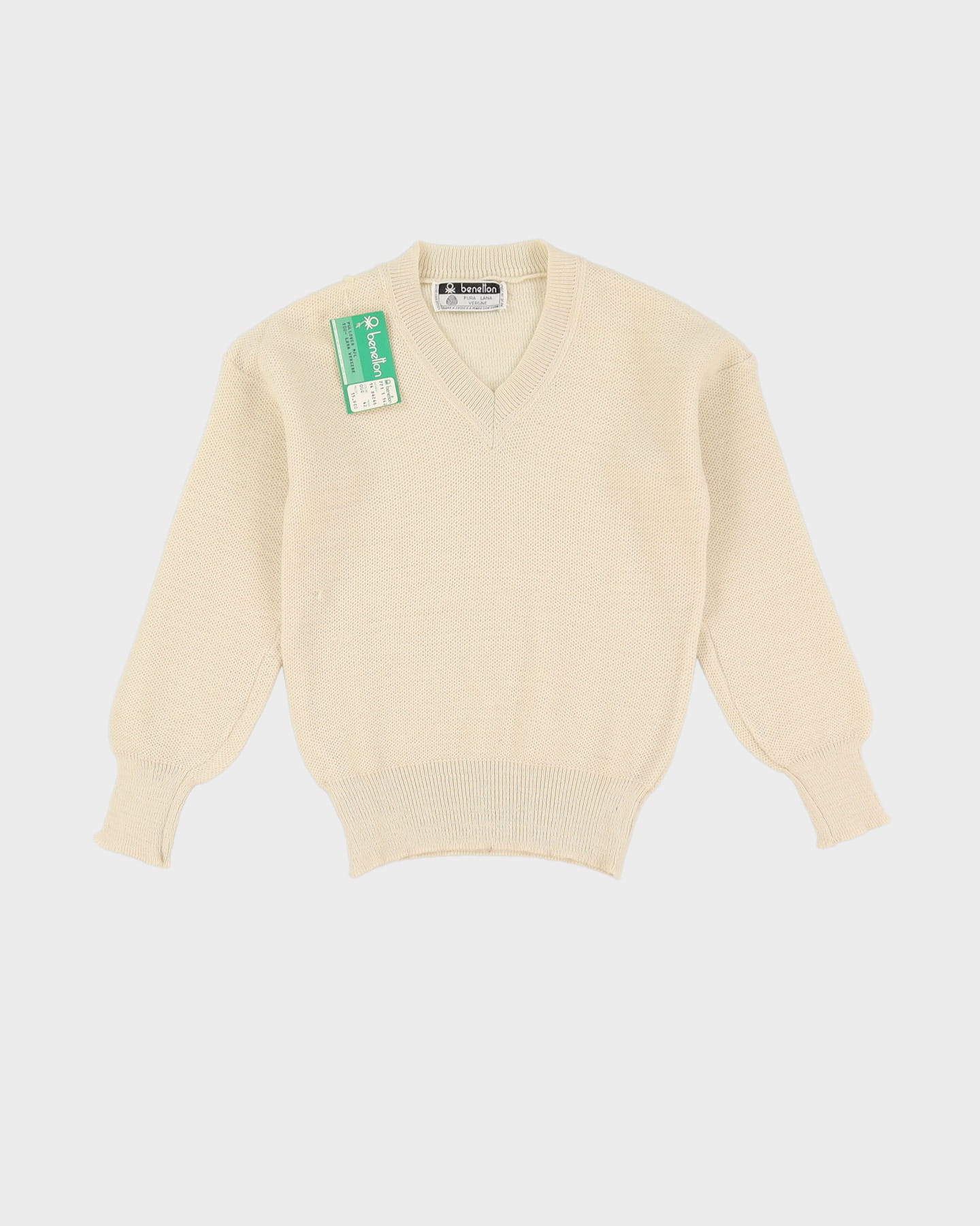 Vintage 70s Deadstock With Tags Benetton Beige Pullover Knit - Youth M