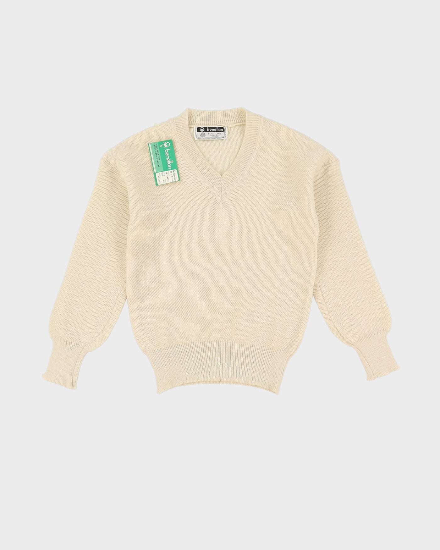 Vintage 70s Deadstock With Tags Benetton Beige Pullover Knit - Youth M