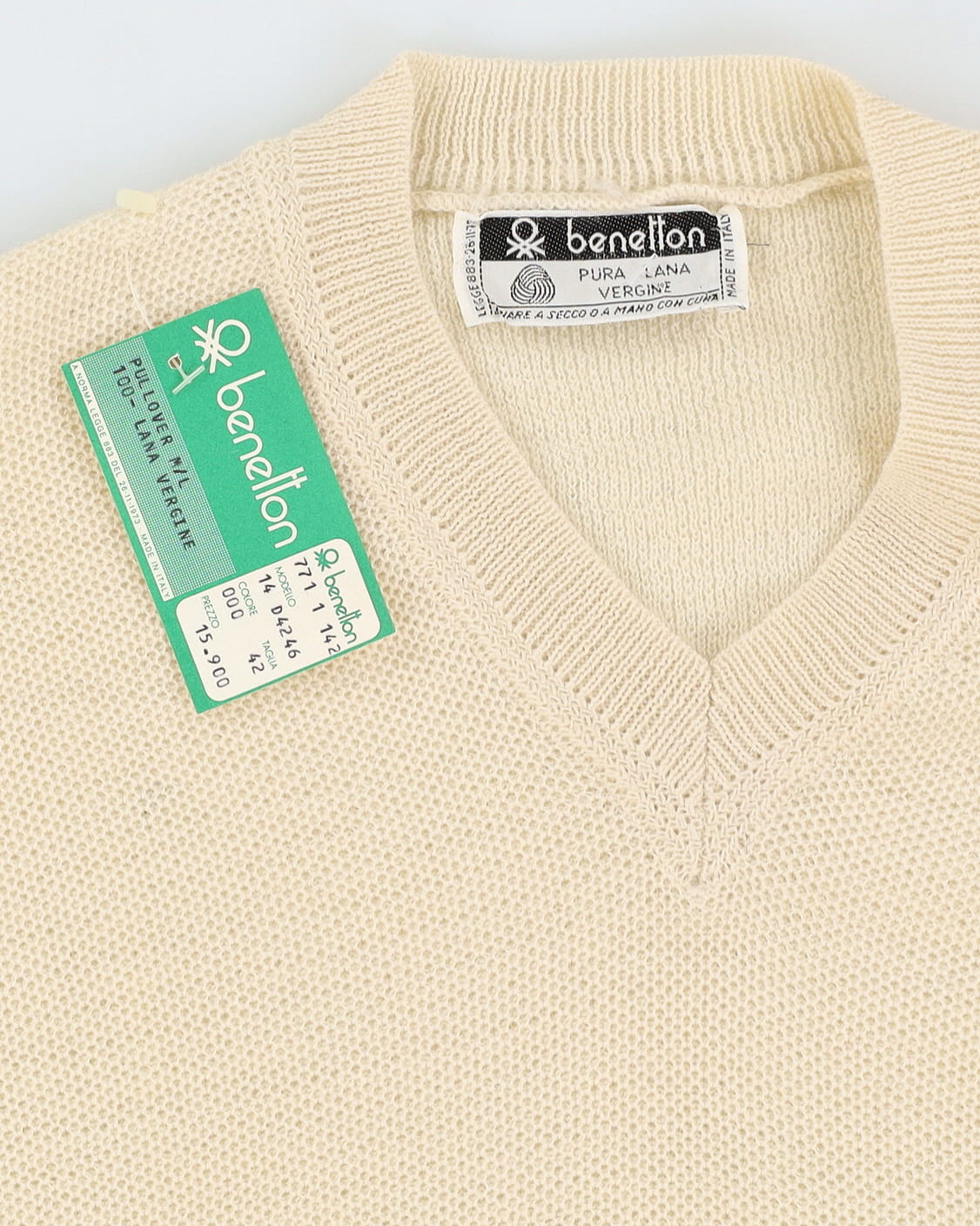 Vintage 70s Deadstock With Tags Benneton Beige Pullover Knit - Youth M