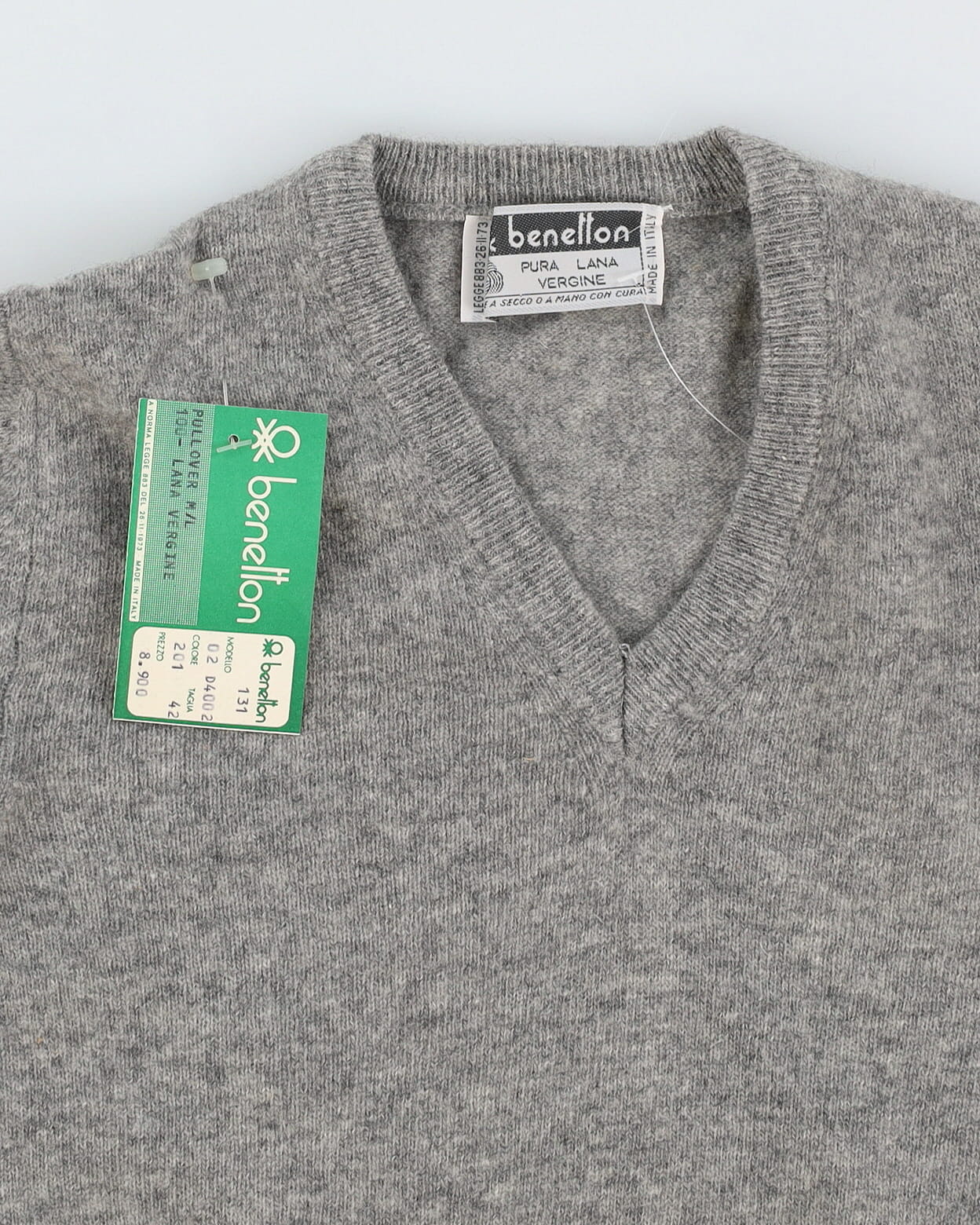 Vintage 70s Deadstock With Tags Benneton Grey Pullover Knit - Youth M