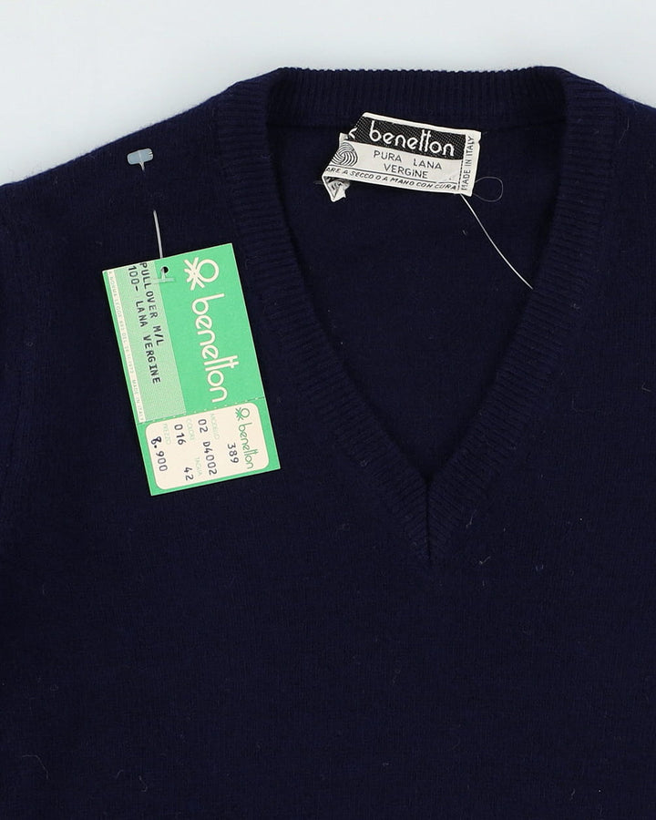 Vintage 70s Deadstock With Tags Benetton Navy Pullover Knit - Youth S / M