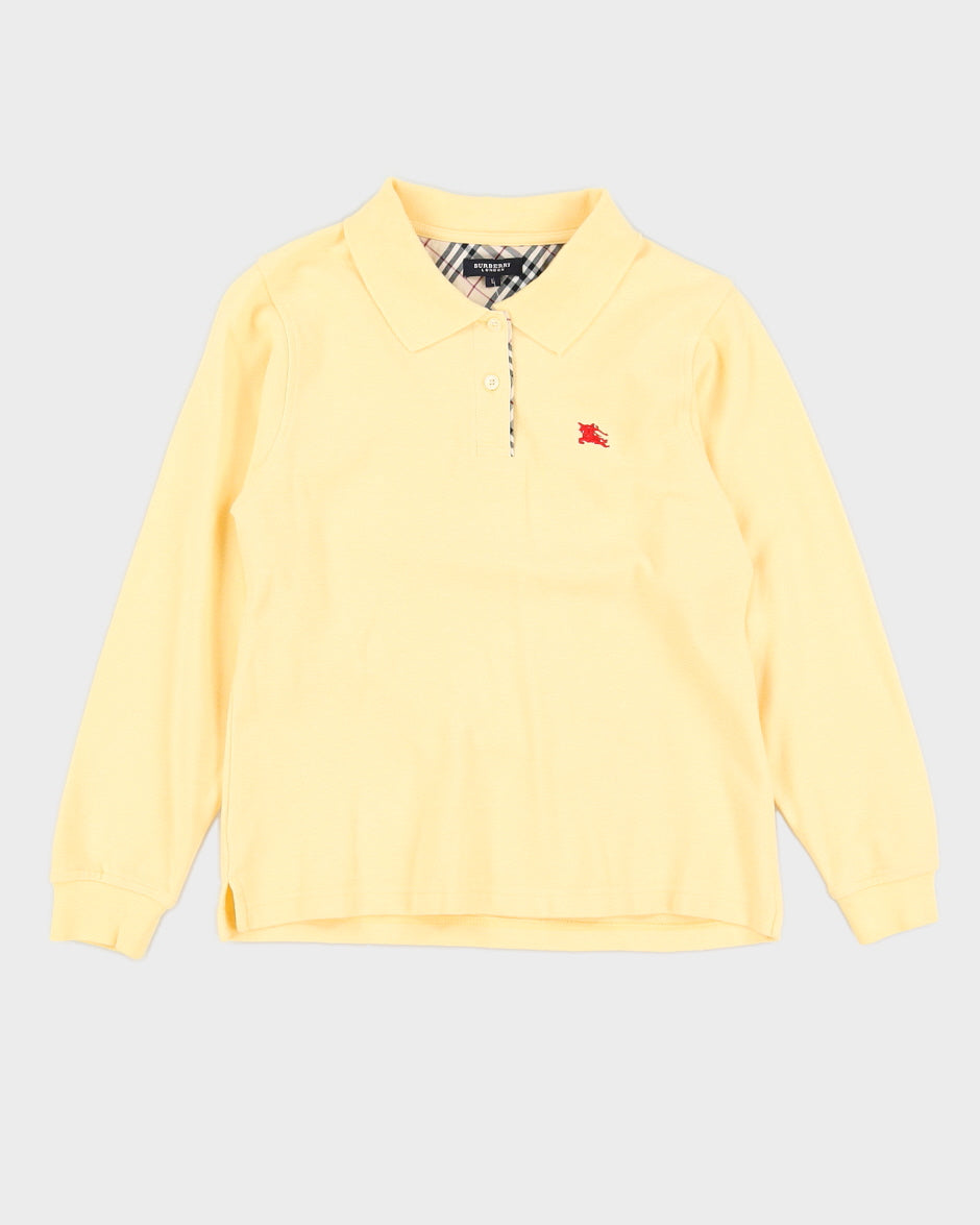 Youth Yellow Burberry Long Sleeve Polo Shirt