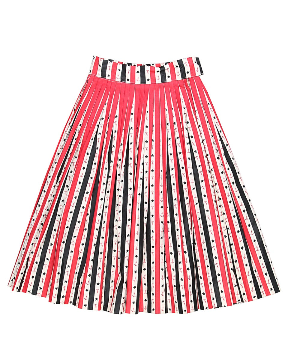 50s Nautical Striped Novelty Print Circle Skirt - XS
