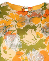 Vintage 80s Rose Print Lamé Chiffon Top &amp; Skirt Co-Ords - S