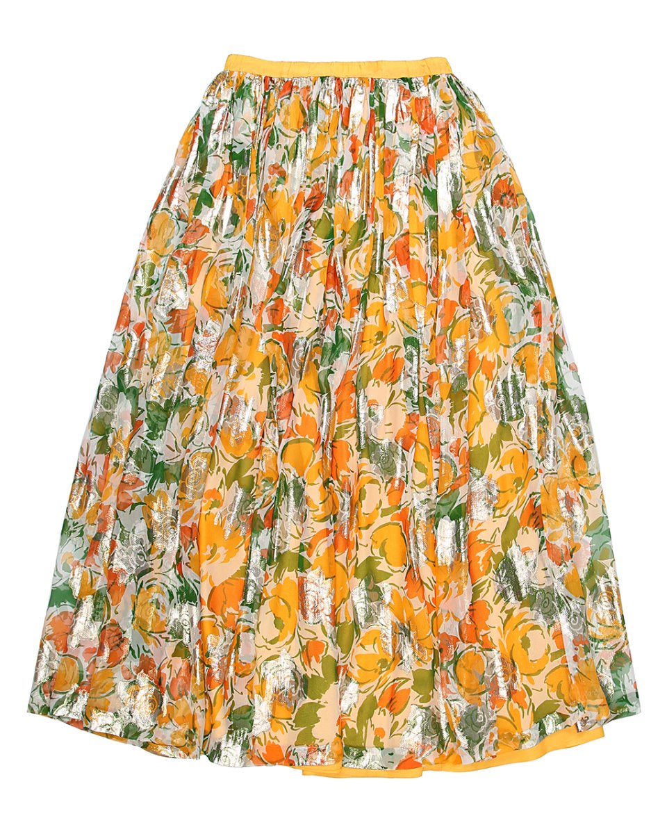 Vintage 80s Rose Print Lamé Chiffon Top &amp; Skirt Co-Ords - S