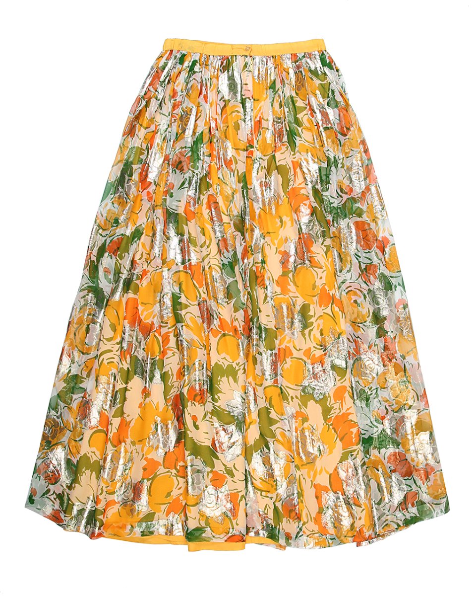 Vintage 80s Rose Print Lamé Chiffon Top & Skirt Co-Ords - S