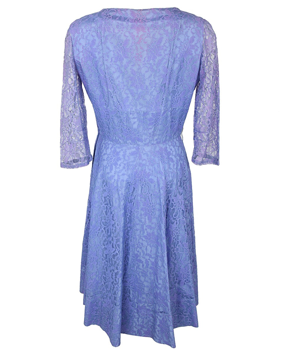50s Vintage Ann Kauffman Lavender Floral Lace Dress - M