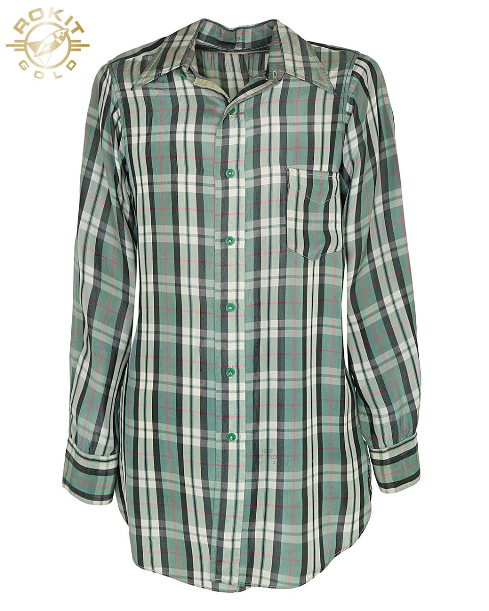 1930s Miller Cold Rayon Green Plaid Western Shirt - S