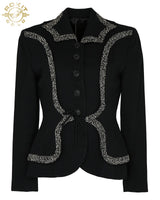 1940s Eve-Marie Black Bouclé &amp; Crepe Jacket - M