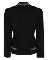 1940s Eve-Marie Black Bouclé &amp; Crepe Jacket - M