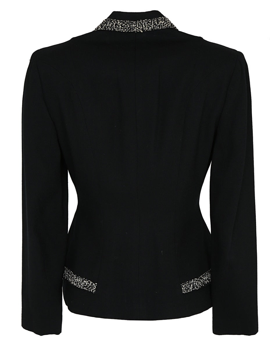 1940s Eve-Marie Black Bouclé &amp; Crepe Jacket - M