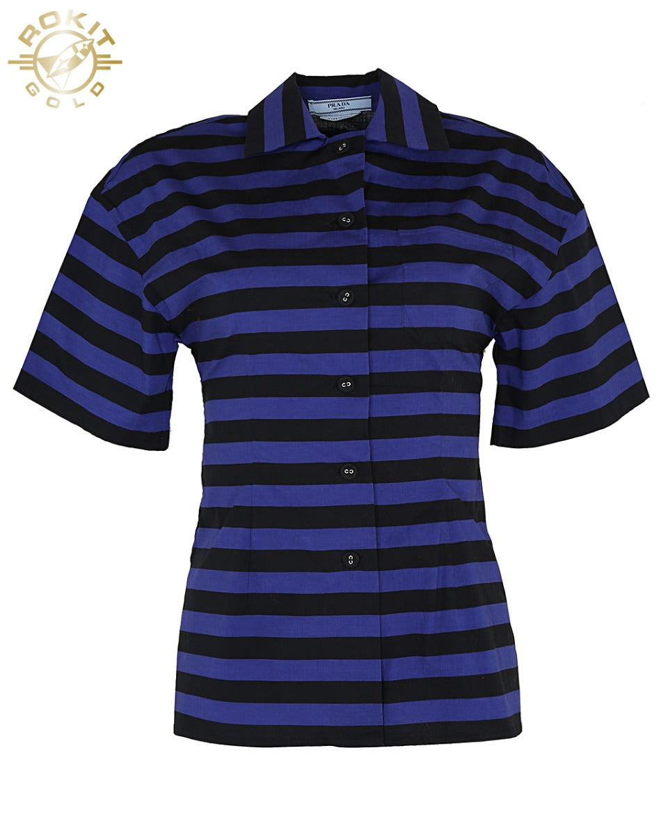 Prada S/S 2011 Purple &amp; Black Striped Blouse - XS