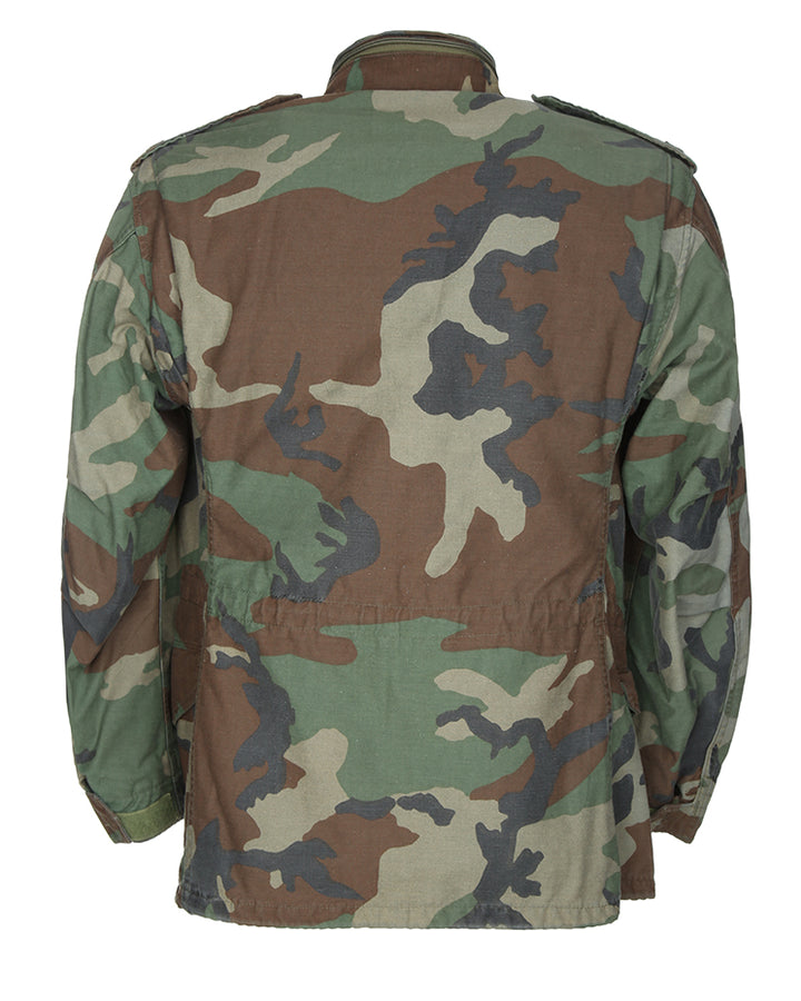 Stunning Patched 1983 Vintage US Army Woodland Camouflage M65 Field Jacket - Small