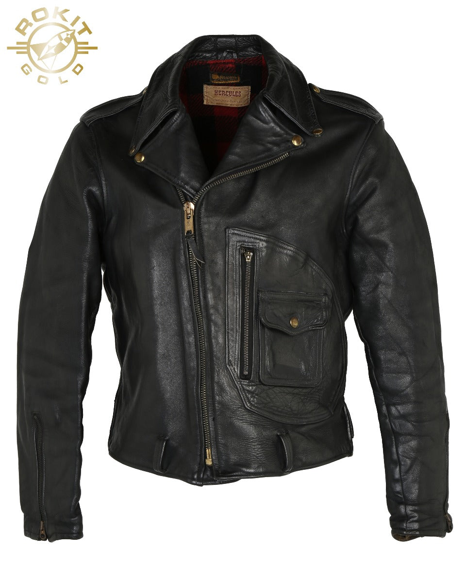 1950s Hercules Black Leather Biker Jacket - S