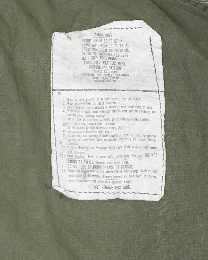 Stunning Patched 1983 Vintage US Army Woodland Camouflage M65 Field Jacket - Small