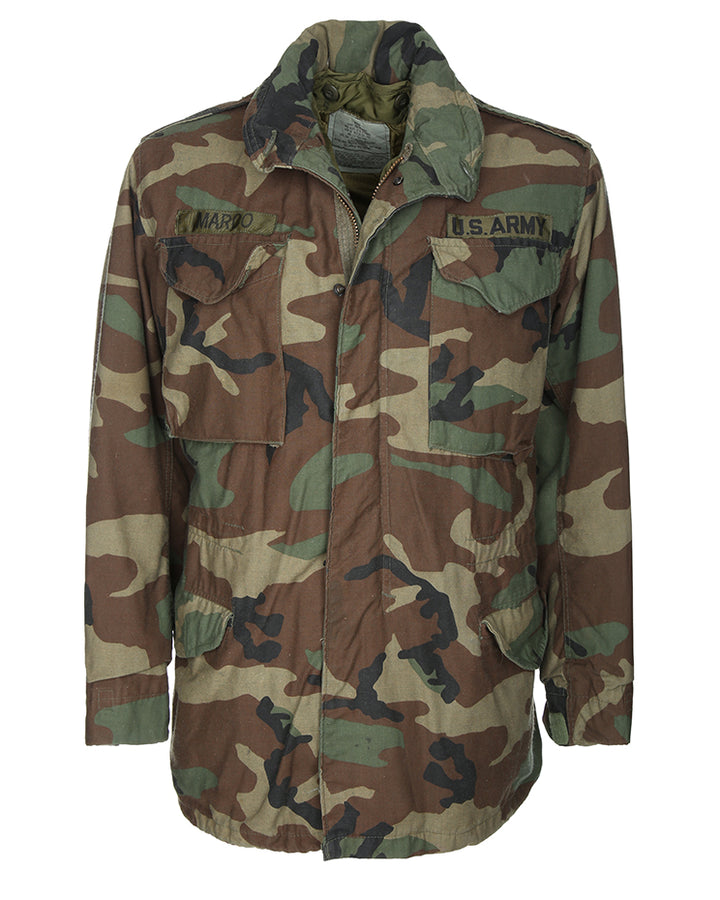 1984 Vintage US Army Woodland Camouflage M65 Field Jacket w/ Matching Liner Med