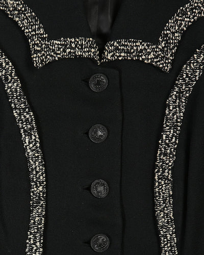 1940s Eve-Marie Black Bouclé & Crepe Jacket - M