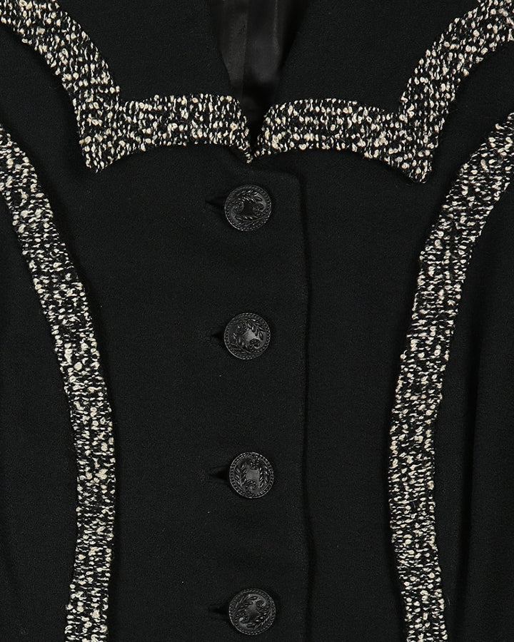 1940s Eve-Marie Black Bouclé & Crepe Jacket - M