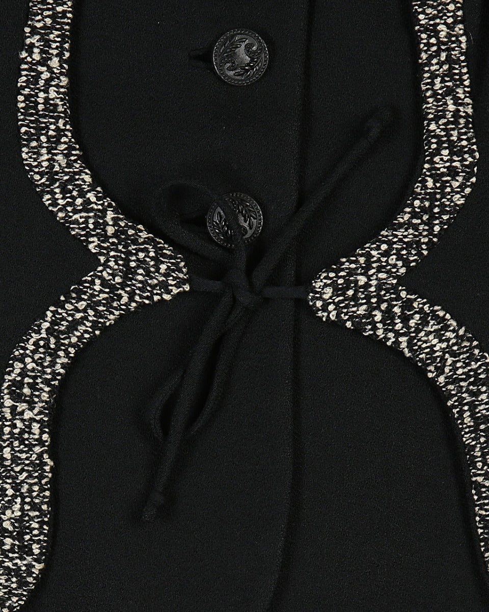 1940s Eve-Marie Black Bouclé &amp; Crepe Jacket - M