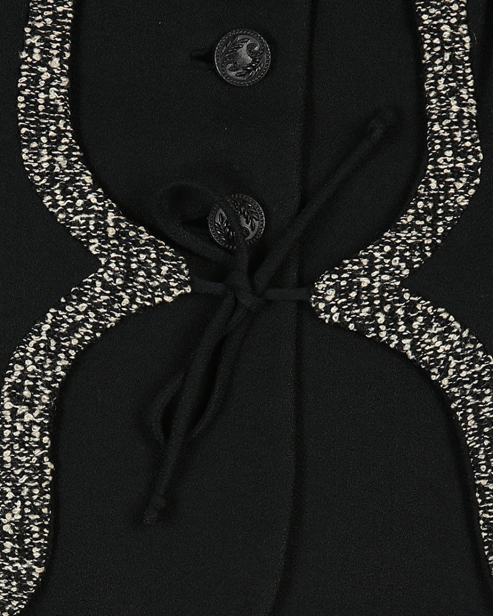 1940s Eve-Marie Black Bouclé & Crepe Jacket - M