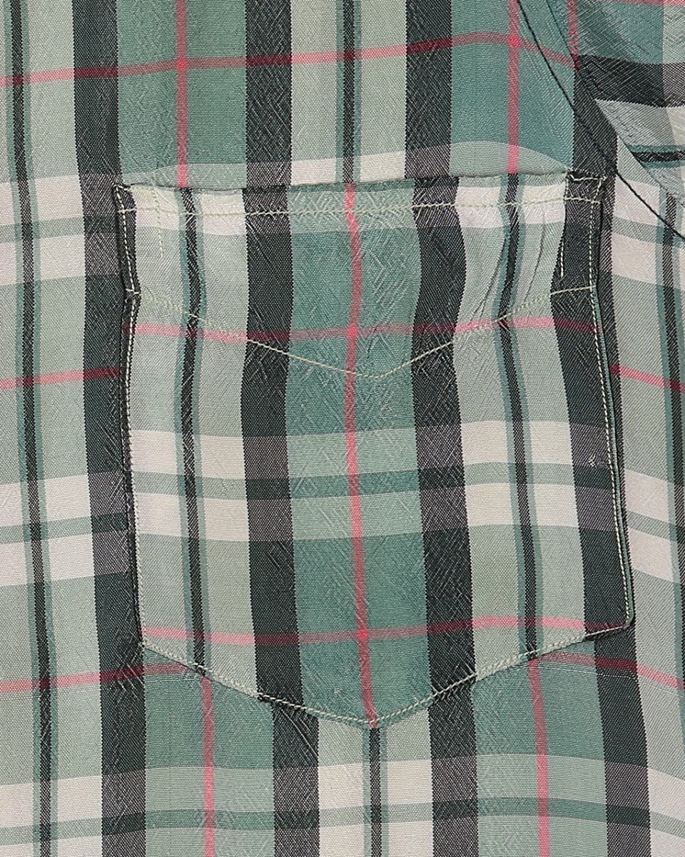 1930s Miller Cold Rayon Green Plaid Western Shirt - S