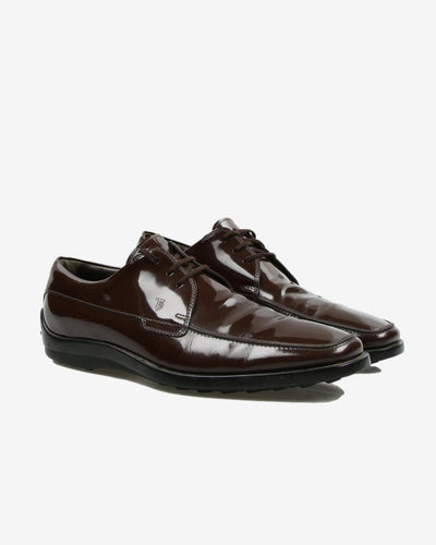 Vintage Tod's Made In Italy Brown Glossy Shoes - UK 9