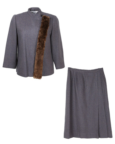 1980s Blue Knit Skirt Suit - M