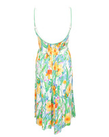 1970s white with green and orange print strappy with pockets sun dress - S