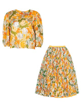 Vintage 80s Rose Print Lamé Chiffon Top &amp; Skirt Co-Ords - S